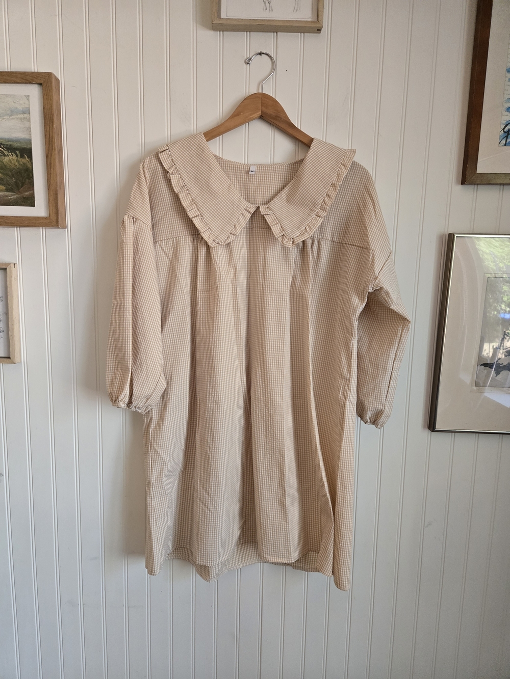 Cottagecore Boho Girly Yellow Gingham Peter Pan Collar Dress
